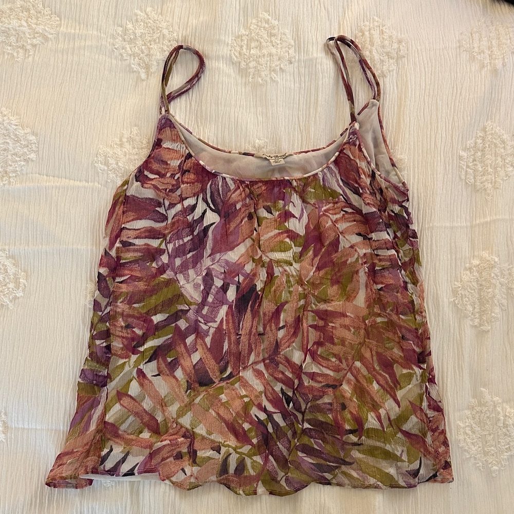 Women’s Lucky Brand Jeans Tropical Print  Spaghetti Double Strap Tank Top